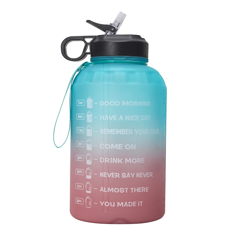 

2021 hot 2.2L half gallon sport water bottle Gradient color Large Capacity motivational Water Bottle Plastic custom color, Customized color