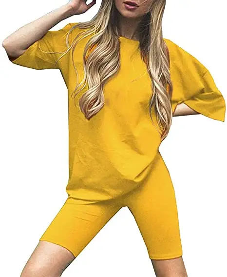 

2020 Women Casual 2 Piece Outfits Loose T-Shirt Bodycon Shorts Set Workout Sports Tracksuit with Belt, As shown