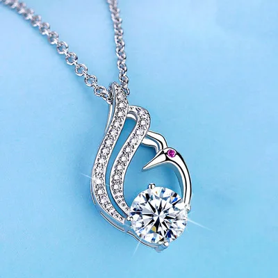 

Romantic Style Swan Shape CZ Drop Necklace Lightly luxury Micro Pave Large Crystal Swan Shape Pendant Necklace Surprise Gift