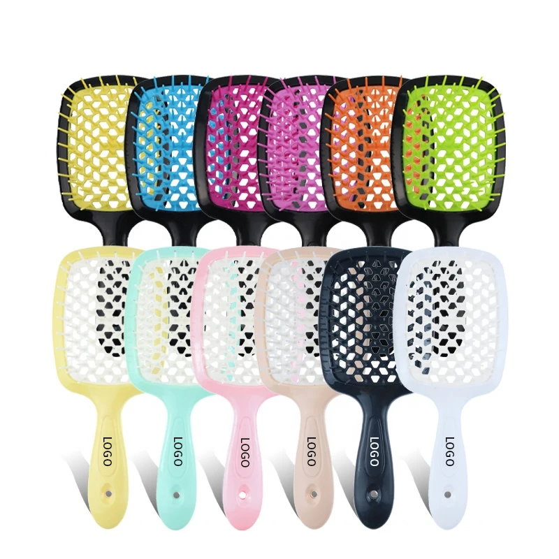 

Customized Logo Hollowed-out scalp massage comb hair brush ABS Detangling Vent Shower Hair Brush, Customized color