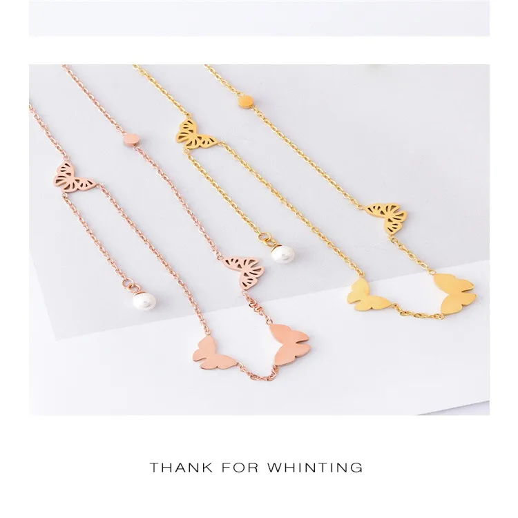 

Hot Sell Stainless Steel White Pearly Long Chain NecklaceTassel Butterfly Necklace Women
