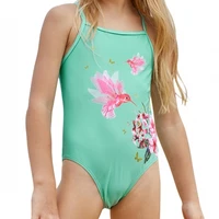 

Mint lovely floral and birds kids swimsuit one piece