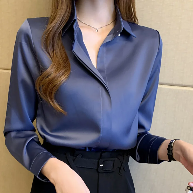 

Silk Women White Shirt Women Long Sleeve Shirts Blouse Office Lady Satin Silk Blouse Tops Plus Size Women's Blouses & Shirts, White, pink, blue