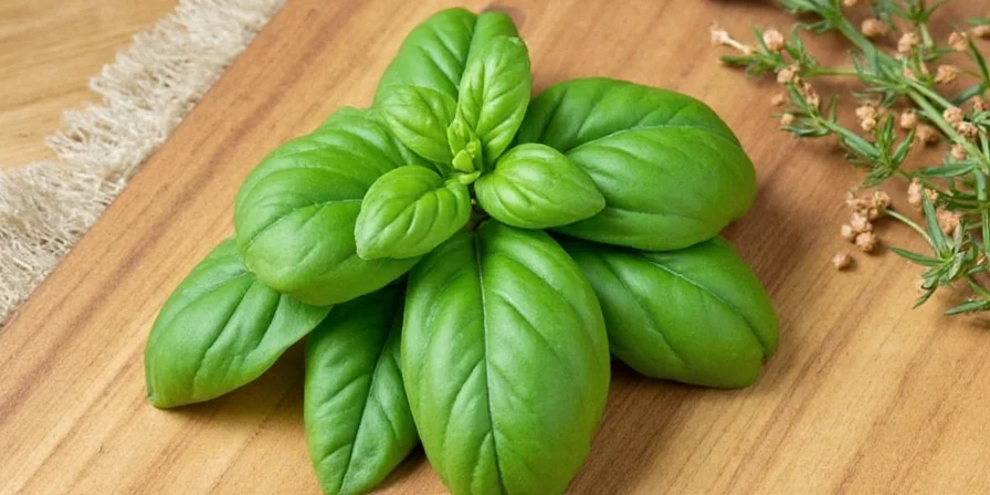 Close-up of a single basil sprig