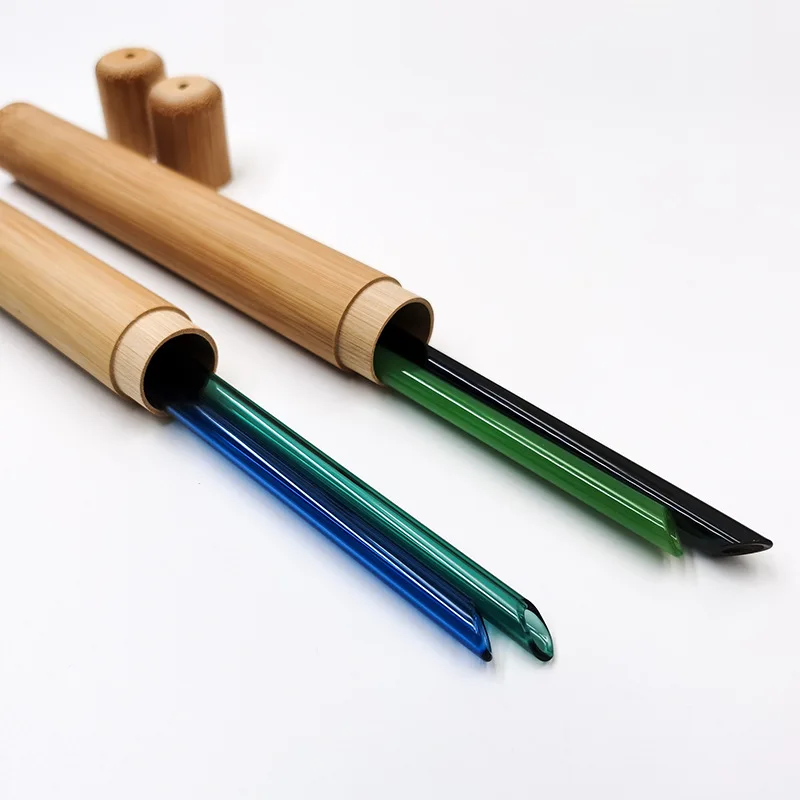 

Amazon hot sale borosilicate glass straws pack in bamboo case 2020 trending products, Customized