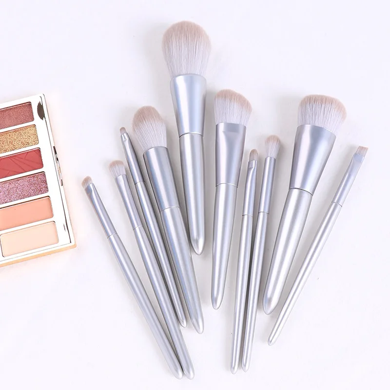 

Wholesale silver wood Synthetic hair cosmetic brush kit 10pcs Foundation Blush brushes Custom LOGO Professional makeup brush set