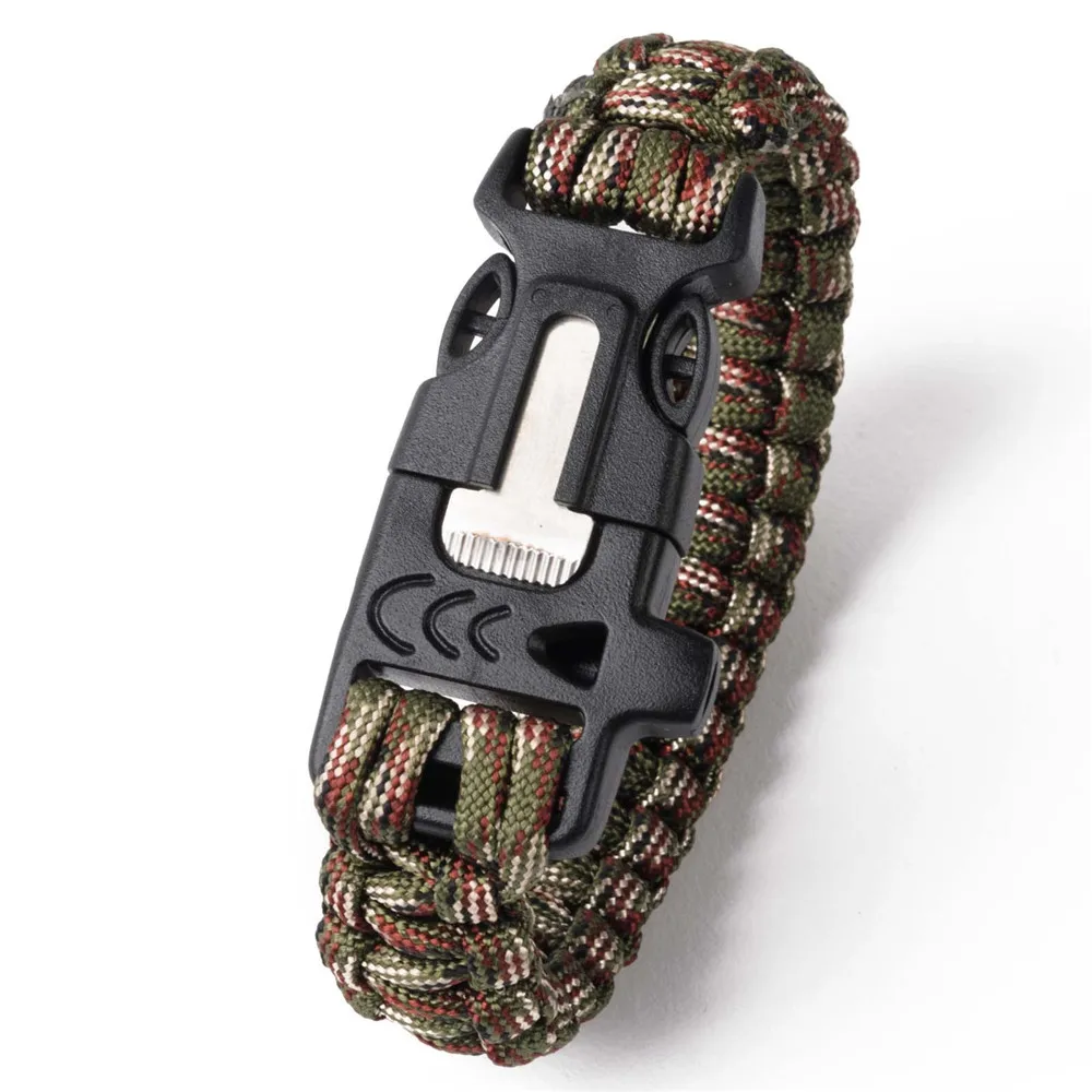 

Outdoor Survival Bracelet Men Women Braided Paracord Multi-function Camping Rescue Emergency Rope Bangles Compass Whistle Knife