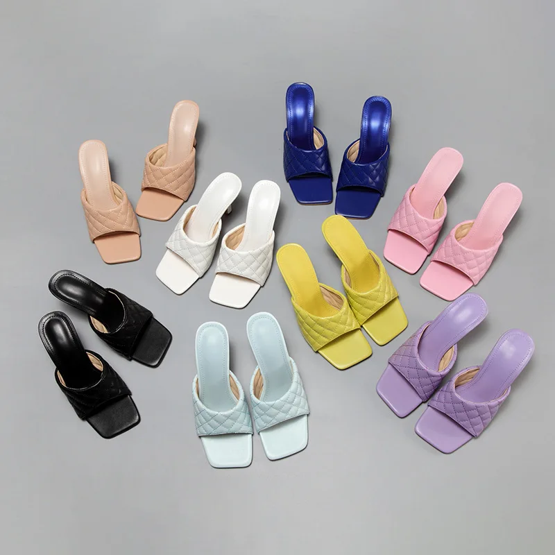 

Women's Shoes Candy Color Fashion High Heels Sandals Square Check Spring And Summer Jelly Color High Heel Shoes