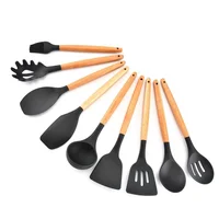 

Amazon top seller silicone cooking utensils 11pcs Kitchen Tools Silicone Set wood handle