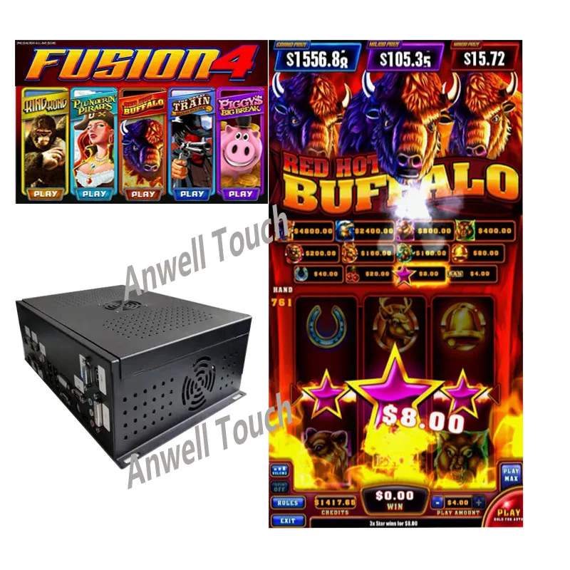 

2021 Newest Fusion 4 Slot Machine 5 in 1 Red hot buffalo slot Games casino 3 jackpot Fusion4