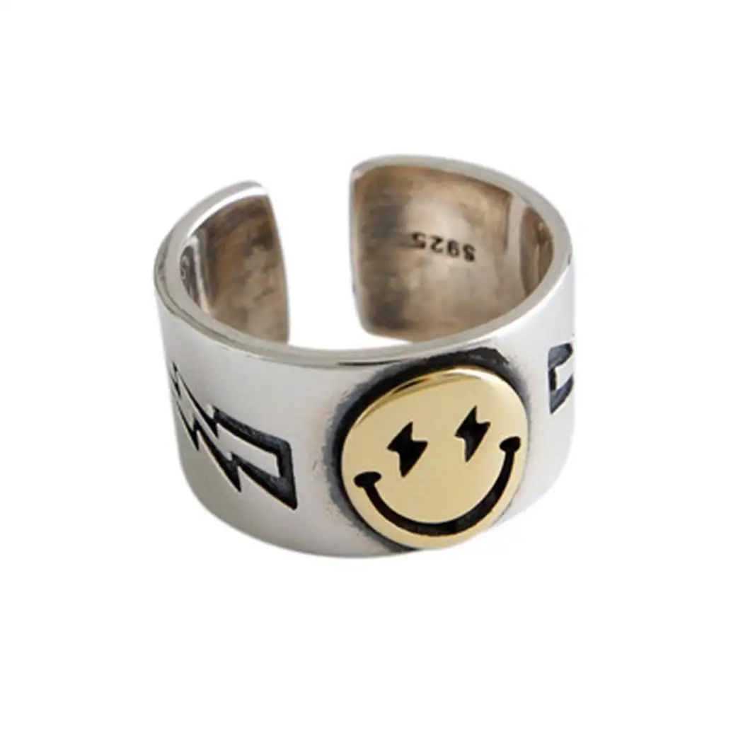 

Women Statement Vintage Fashion Jewelry Alloy C Shaped Open Smiley Face Ring For Women Girl