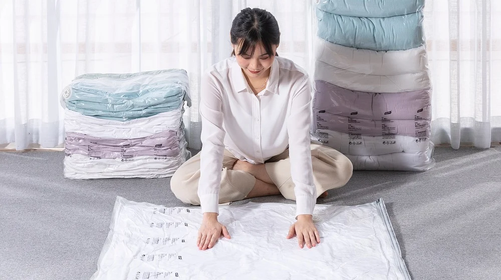 Cheap Compressed Vacuum Seal Bags Custom Embossed Double Zip Vacuum Foldable Clothes Zipper