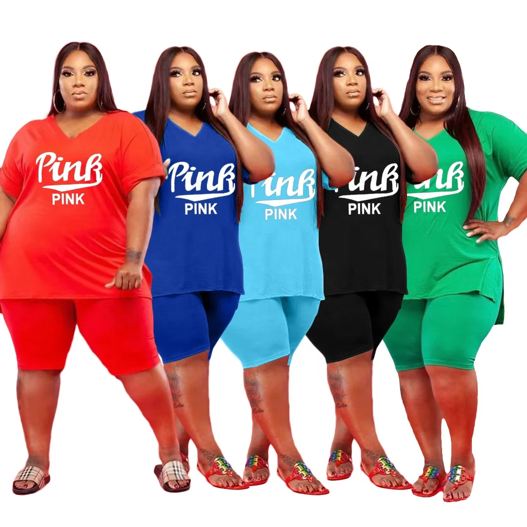 

MT78-7160 Wholesale women's new fashion sexy casual women's V-neck short sleeve two-piece sportswear large size women's wear