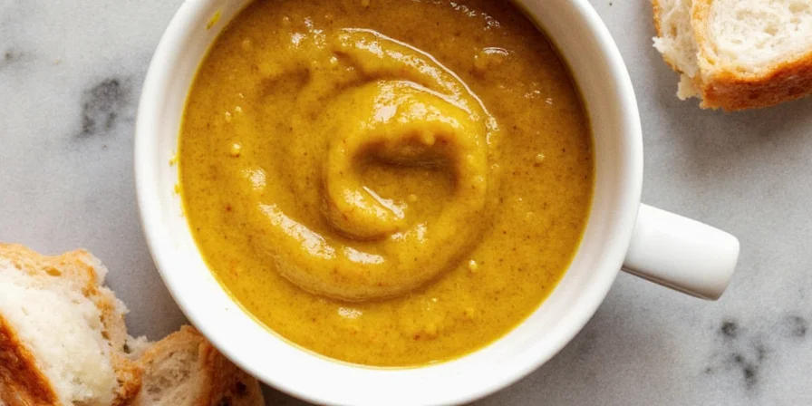 Mustard served in traditional German crock at Oktoberfest