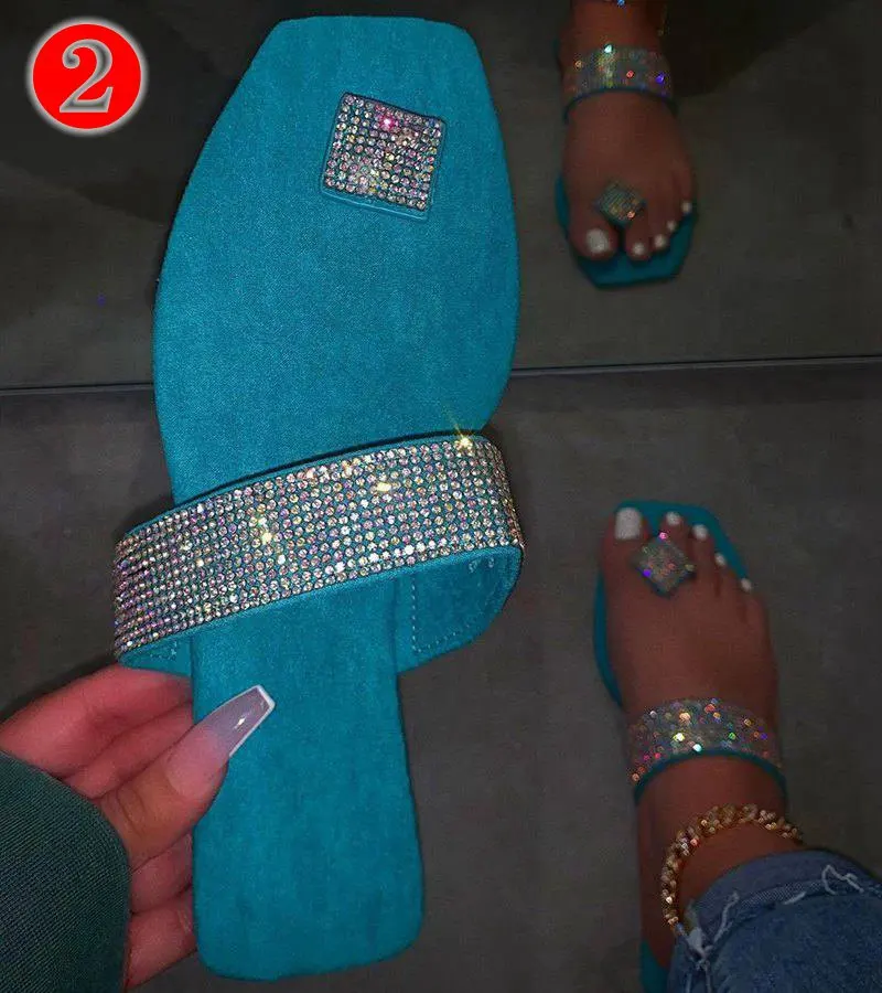 

2020 summer new diamond crystals suede leather slides shoes slipper sandals for women Slippers women's sandals