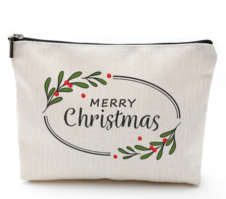 

Travel Small Cotton Linen Christmas Cosmetic Pouch Waterproof Wash Private Label Makeup Bag, Customized color