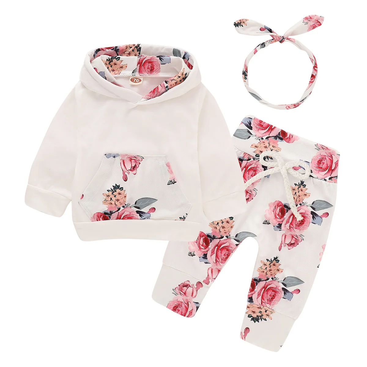 

Infant girl spring fall hooded tops floral pants headband kids hoodie tracksuits baby 3pc outfits clothes girls clothing sets