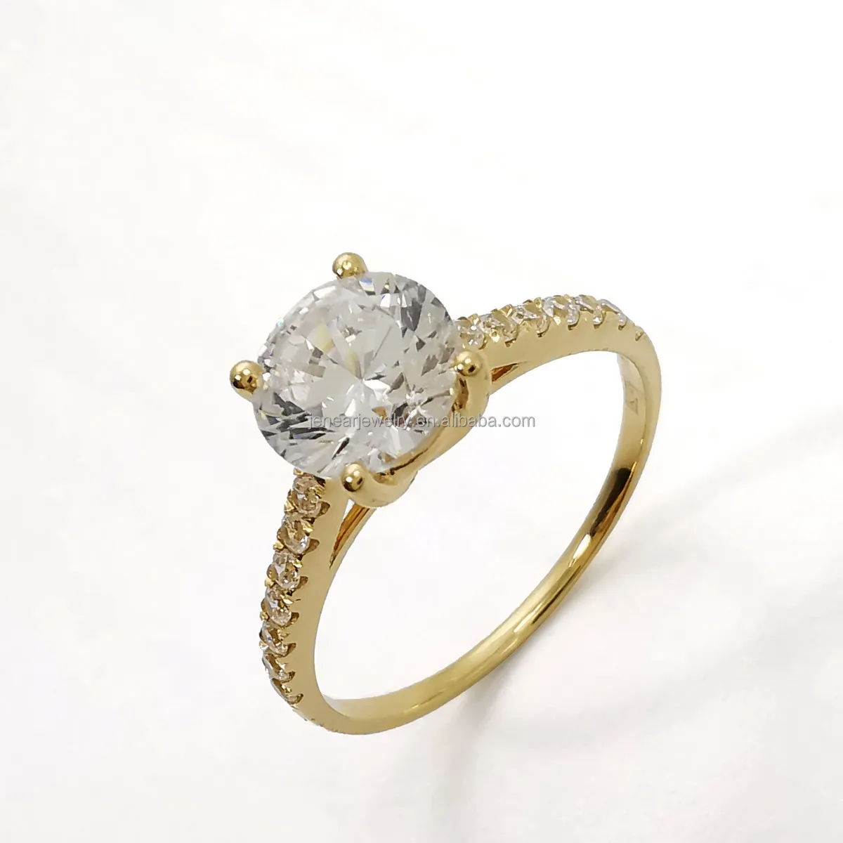 

Genuine solid 18k yellow gold ring AU750 18 carat gold lab created diamond ring solid real gold fake diamond ring