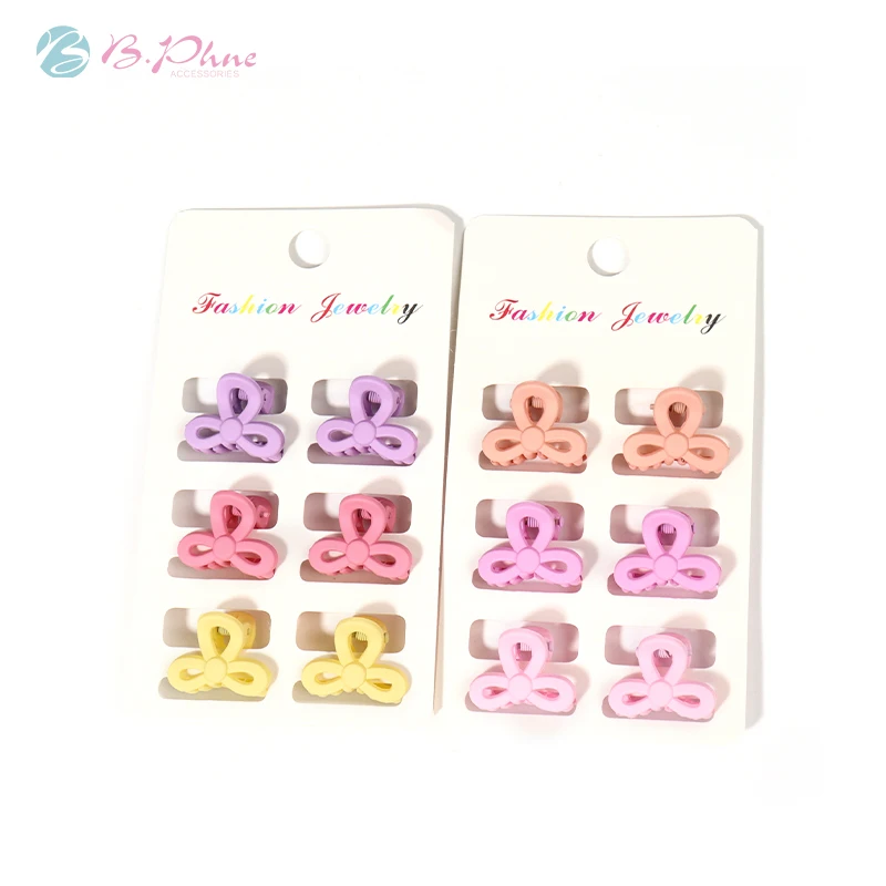 

B.phne factory custom 6pcs Small colorful hair clip Mini Plastic Bow Hair Claw Clip set