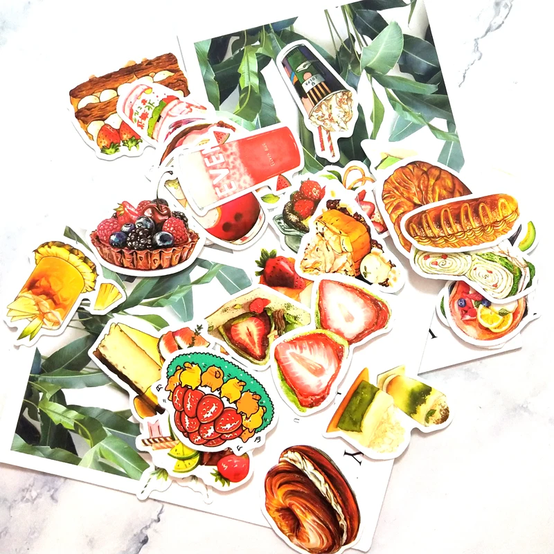 

33 PCS/BAG Wholesale Dessert Sticker Cake Stickers Delicious food Panner Sticker Kawaii stationary stickers for Scrapbook, Cmyk