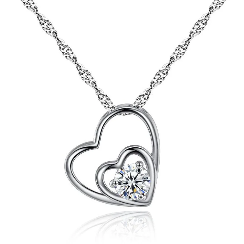 

Minimalist Jewelry Hollow Heart Clavicle Pendant Necklaces Simple Double Layer Cubic Zirconia CZ Heart Necklaces, As picture