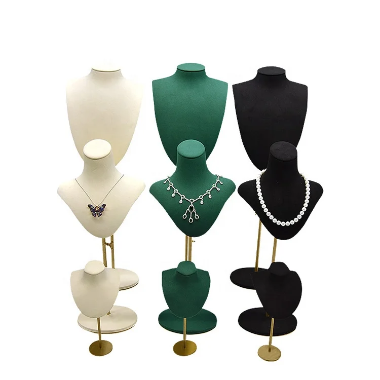 

Necklace Holder Neck Portrait Model Jewelry Props Window Display Decoration Storage Rack, Green, cream white, black