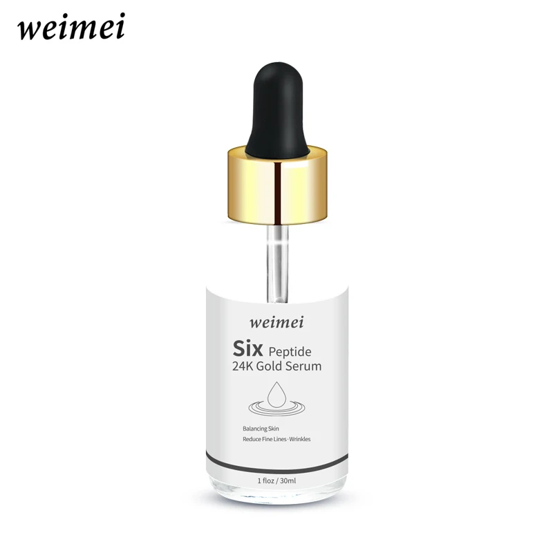 

Private Label Skin Care 24K Collagen Serum Whitening Reduce Fine Lines Wrinkles Moisturizing Six Peptides 30ml Serum