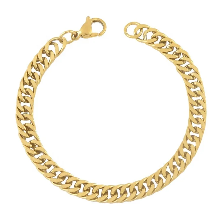 

New Fashion Hip Hop Jewelry Stainless Steel Thick Chain 18K Gold Plated Cuban Chain Bracelet for Women, Gold, rose gold, steel, black etc.