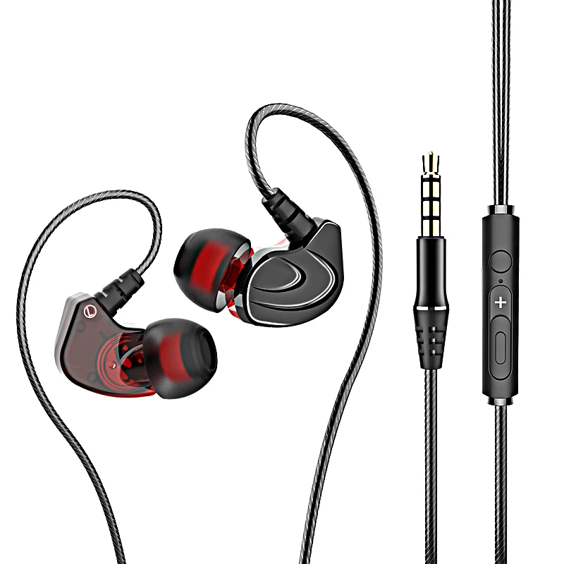 

S200 Hot Selling Wired Round Headset Sports Gaming Earphone 3.5mm Wired In-Ear Earbuds, Black red,silver red