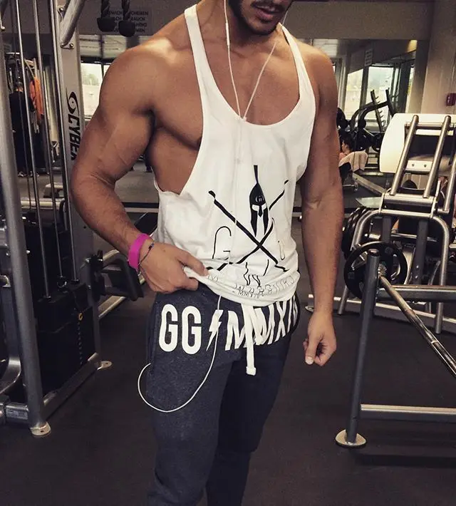 

Bodybuilding Workout Sport Mens Sleeveless Gym Cotton Stringer Tank Top, Customized color