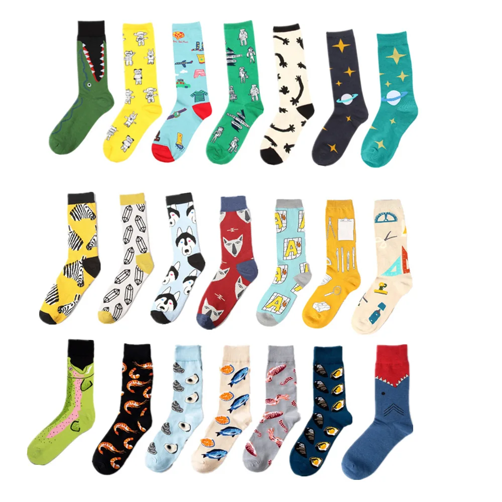 

New fashion design fancy colorful cotton knitting crew novelty happy funny men socks unisex, 30 colors/custom