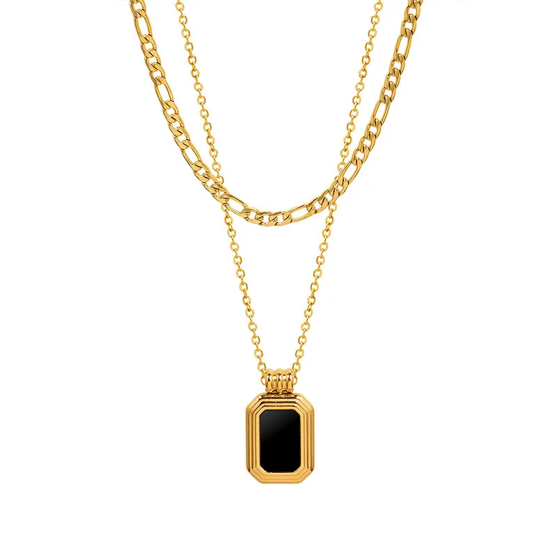 

Nabest Women Figaro Necklace 18K Gold Plated Stainless Steel Tarnish Free Layers Rectangle Pendant Clavicle Chain Jewelry