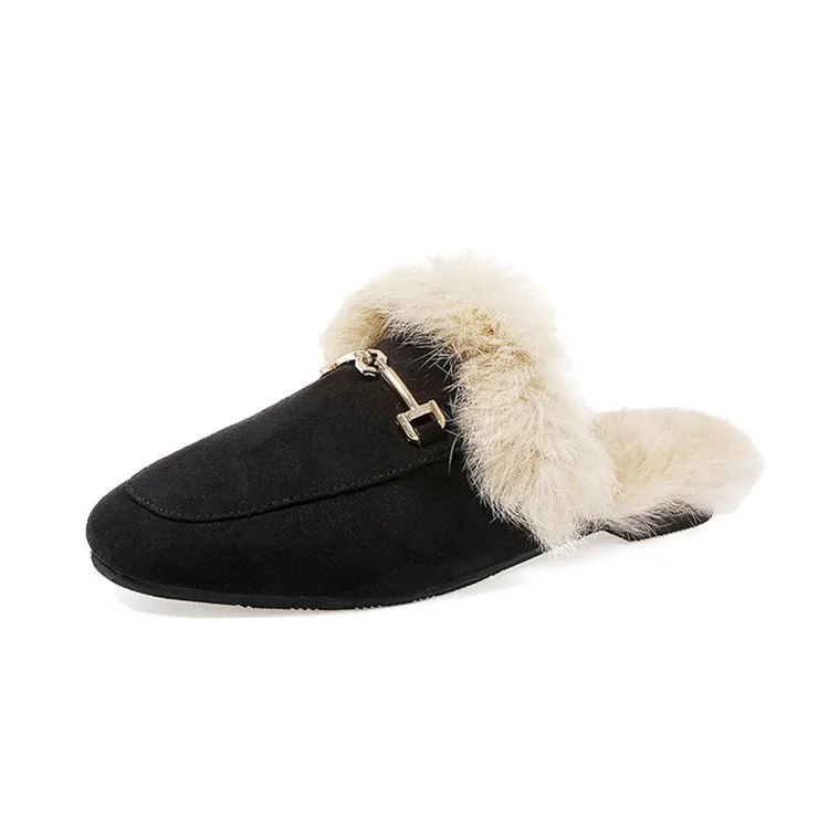 

2020 Autumn Fashion Real Wool Slippers Korean Fashion Half Baotou Slippers, As picture