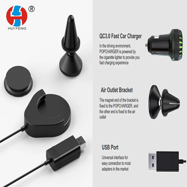 

Efficient stable secure convent indoor outdoor portable Wireless charger, Black