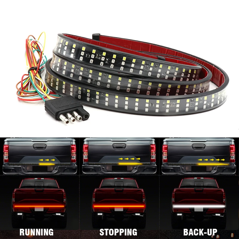 

60" Truck Tailgate LED Strip Light Bar Triple Row 5-Function With Reverse Brake Turn Signal For Jeep Pickup SUV Dodge