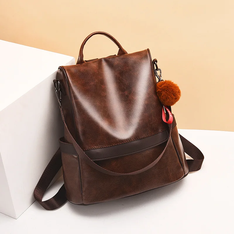 

Backpack Female New Simple Soft Leather Womens Handbags Korean Fashion Student Bag Travel Large Capacity Backpack