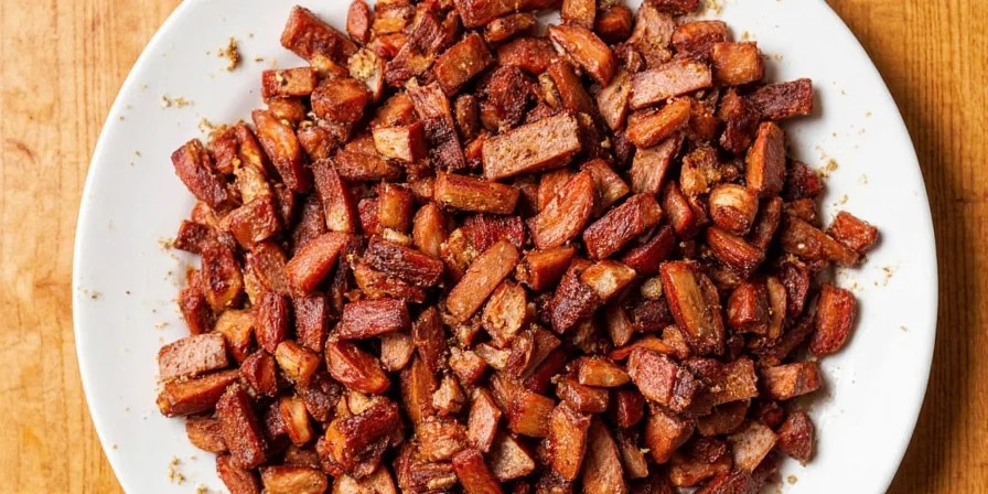 A delicious bowl of chopped barbecue topped with onions and sauce