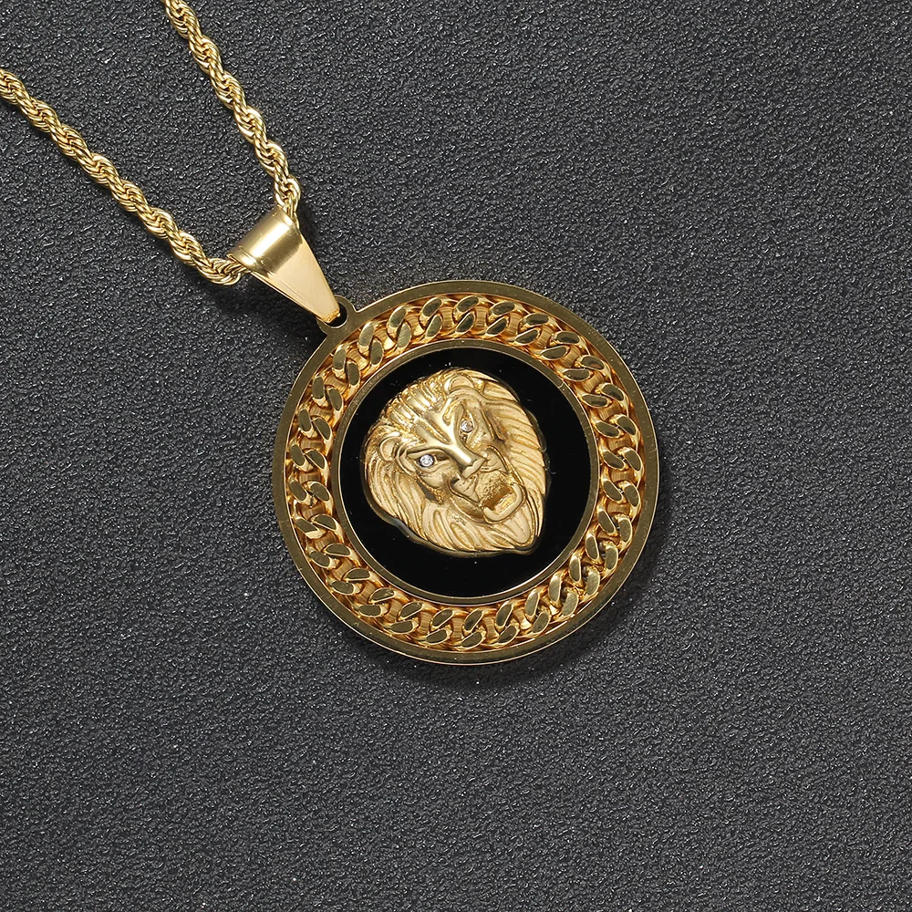 

SN259 Bling Bling Crystal Stainless Steel Round Animal Pendant Necklace hip hop Jewelry