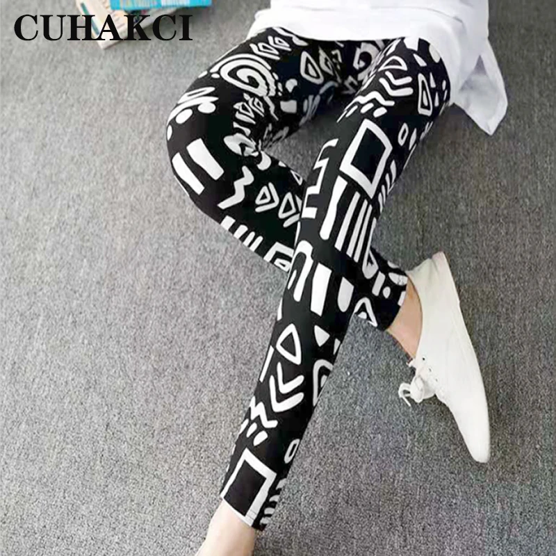 

CUHAKCI Small Pattern Print Leggings Fitness Leggings For Women Sporting Workout Leggins Elastic Slim Soft White Pattern Pants, 15 colors