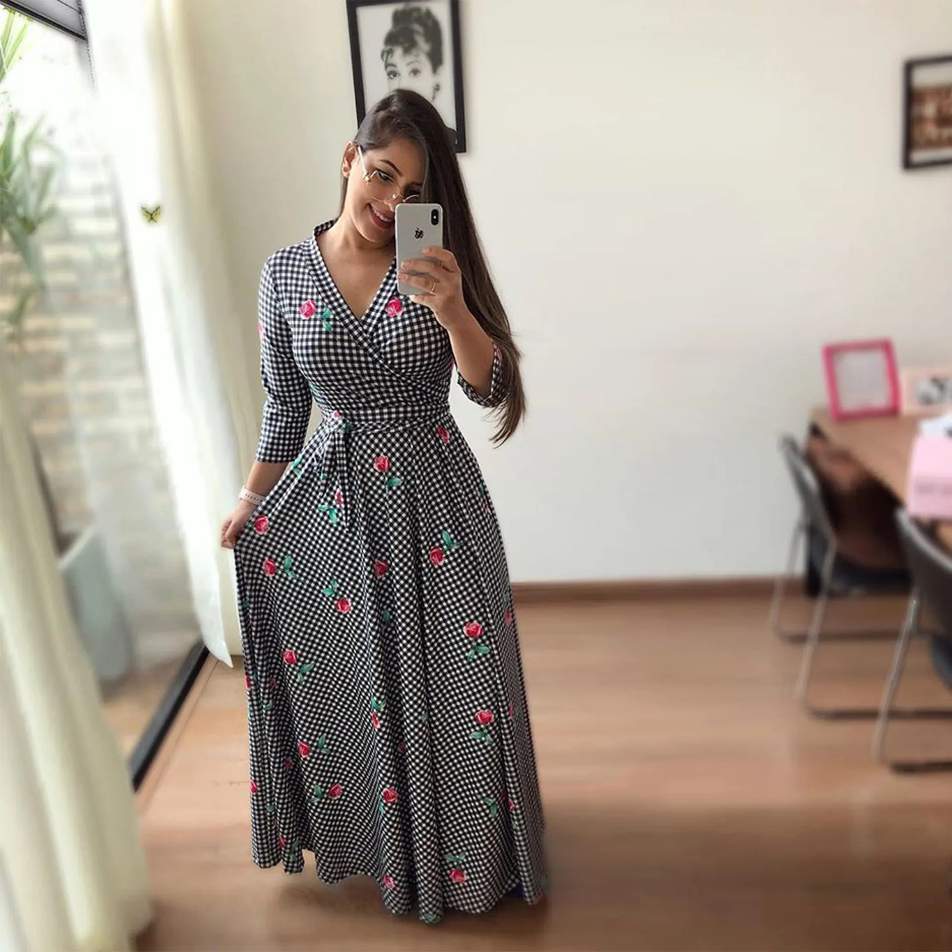 Woman Long Sleeve Maxi Dress Beachwear 