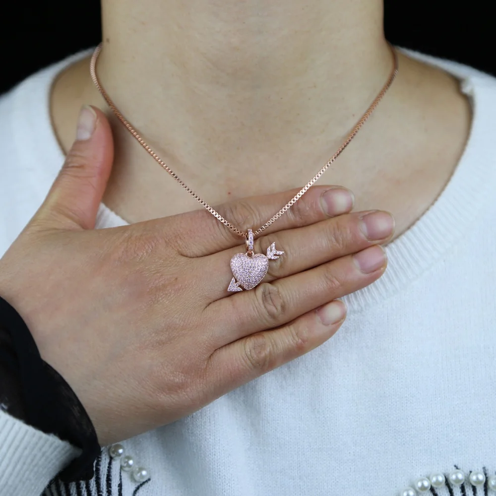 

New arrived heart arrow charm pendant necklace with box chain plated silver gold rose gold wedding party hip hop jewelry necklac, As pic