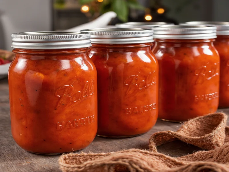 Homemade spaghetti sauce in mason jars for storage