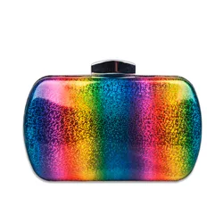 JANHE Trendy Laser Rainbow Colour pochette Round Evening Bags Cross Body Purse Ladies Party Handbags
