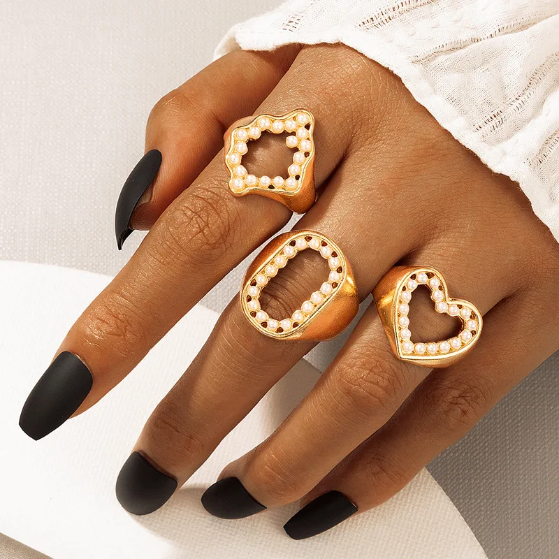

Drop Ship Vintage Baguette Designer Ring Jewelry Gold Plated Cubic Zirconia Emerald Hollow Pearl Pave Chunky Adjustable Ring Men