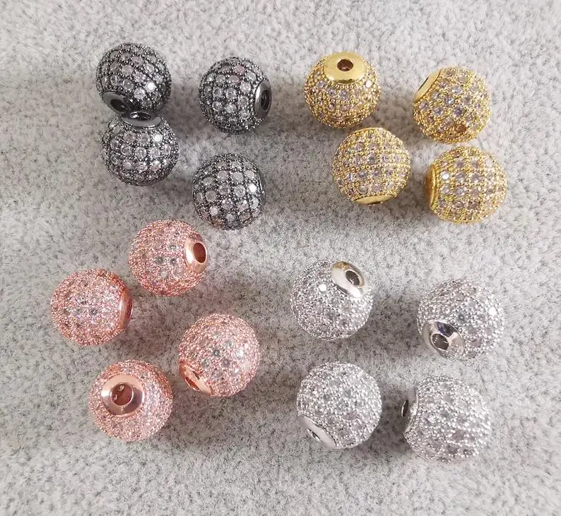 6/8/10mm Micro Pave CZ Round Ball Cubic Zirconia Beads CZ Pave Disco Ball Spacer Beads Bracelet Connector for Jewelry Making