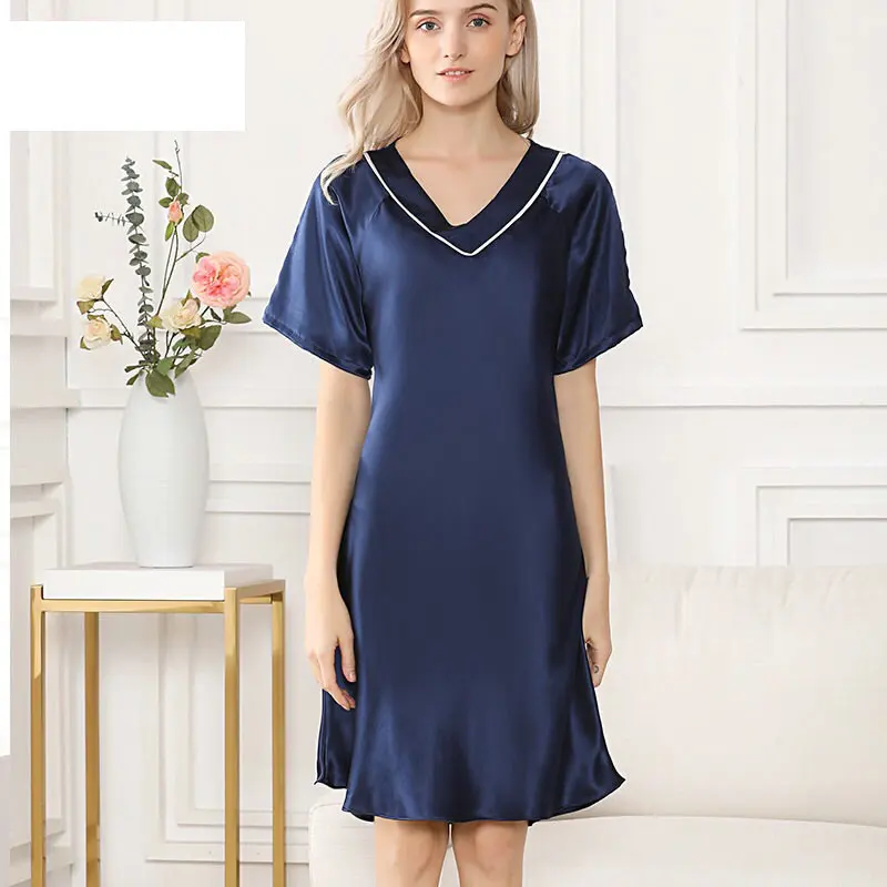 

2021 New Natural Ladies Nighty Long Satin V-neck Silk Night Dress, Customized color