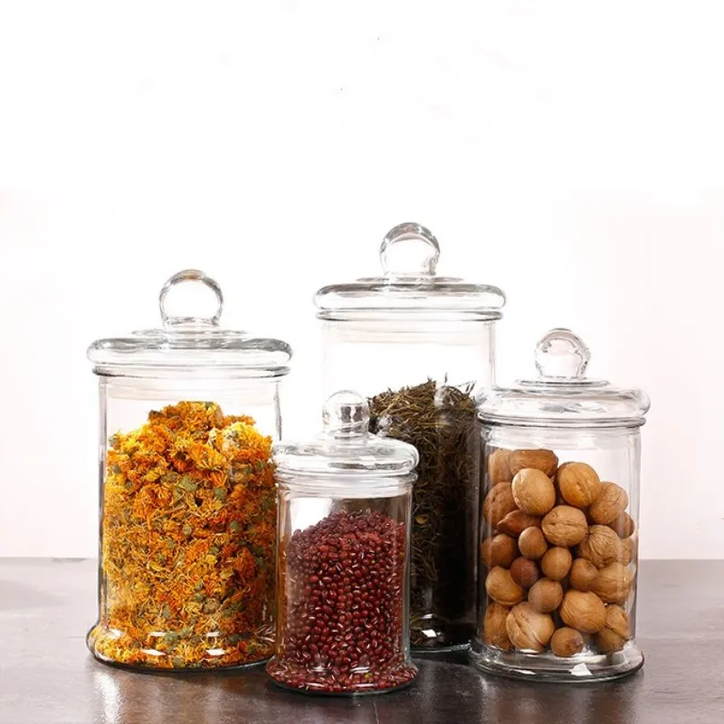 

150ml750ml1000ml Round Heat Resistant Lucid Storage Glass Jars Food Container Sealed Jar With Airtight Glass Lids, Transparent