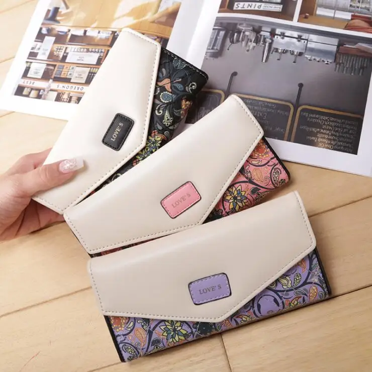 

New Style Custom Large Capacity Wallets Purse Floral Flower Printing Designer Purses Card Holder Coin Bag Women Wallet, 5 colors