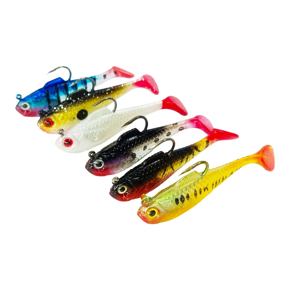 

Leading 5cm 3.7g Bionic Fin Pike Lures Soft Single Hook Plastic Jig Head Bass shad soft Fishing Lure, 6 colors swing baits