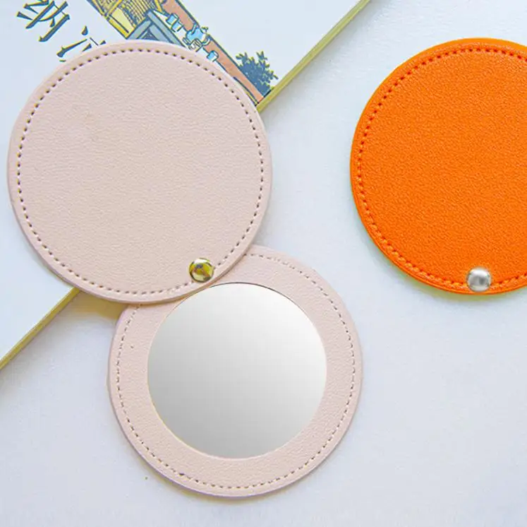 

Fashion Women Rotatable PU Leather Pocket Mirror Portable Leather Compact Mirrors Hand Held Mini Round Cosmetic mirror